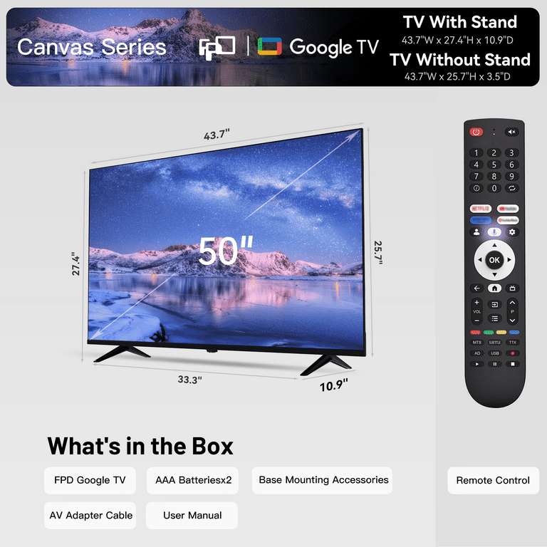 FPD 50-inch 4K UHD HDR10+ Smart TV with Google TV - Voice Control