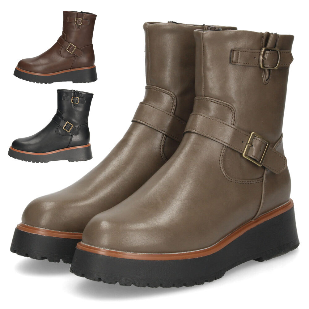 エンジニアブーツ レディース ショートブーツ 軽量 ブラック 撥水 耐水