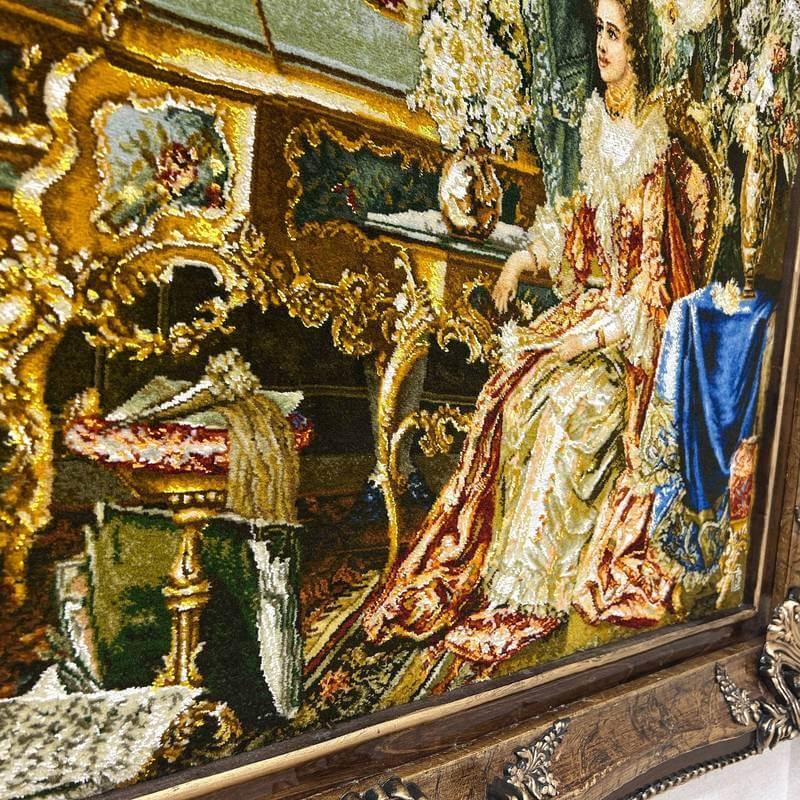 ペルシャ絨毯 イラン・タブリーズ絵画 125×98cm(額縁込) 手織り 絵画