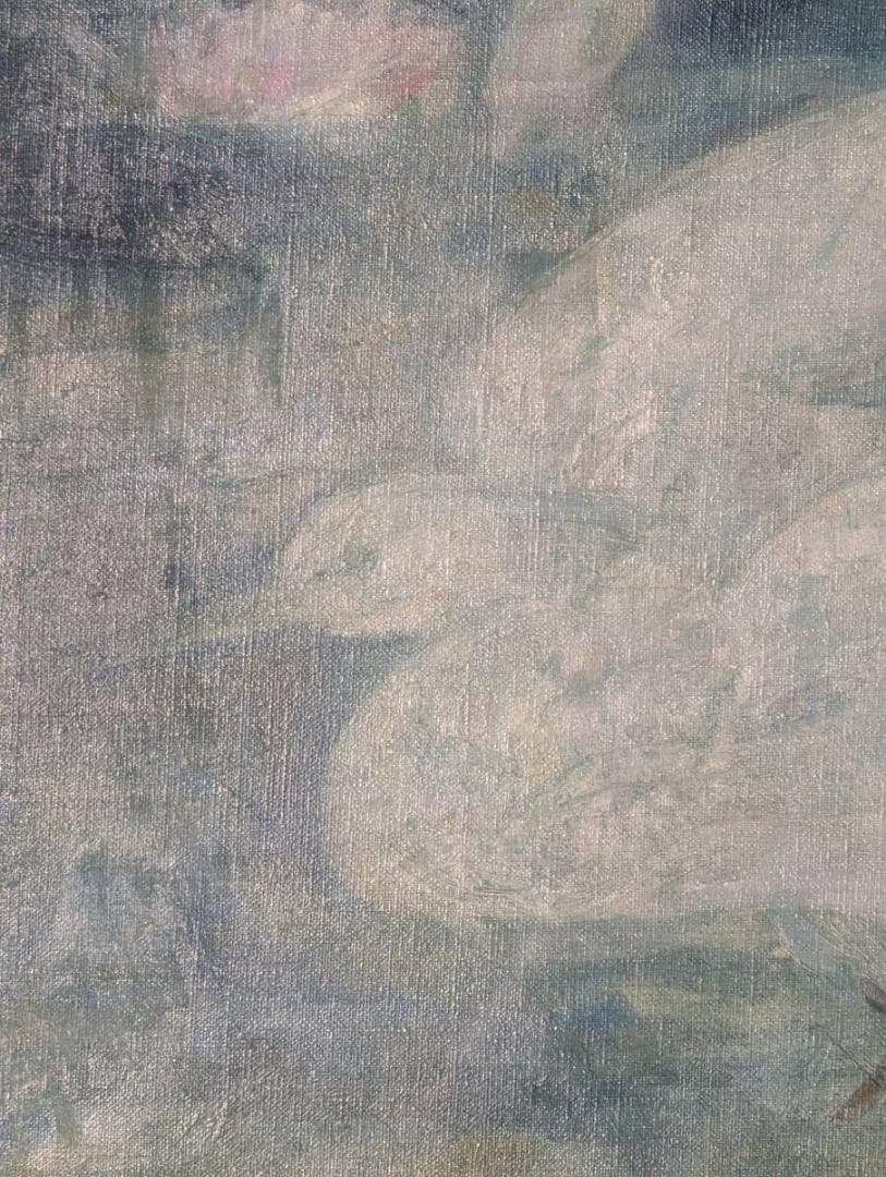 真作】絵画 浦久保義信 油彩 青の調べに舞う白き鳥 幻想空間の飛翔