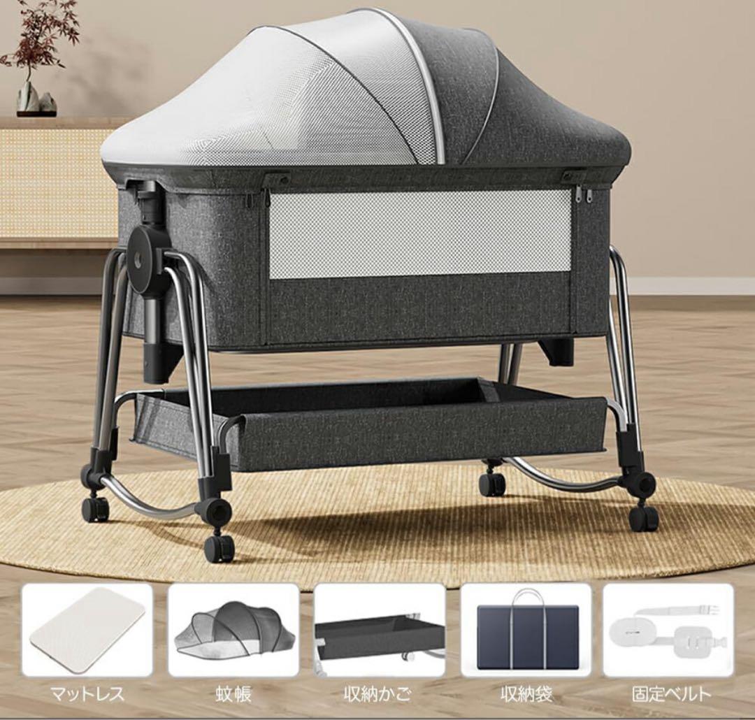グレー ベビーベッド 収納スペース付き これ作った人、育児の苦労ぜんぶわかってる😭！！
