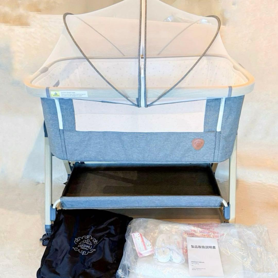 【2024年購入】HZDMJ ベビーベッド グレー HZDMJ 2024最新モデル 添い寝 ベビーベッド ミニ 持ち運び 折りたたみ