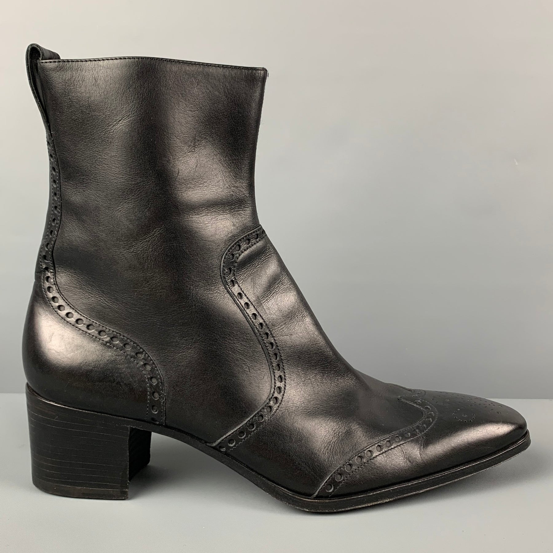 YVES SAINT LAURENT Size 13 Black Perforated Leather Wingtip Johnny