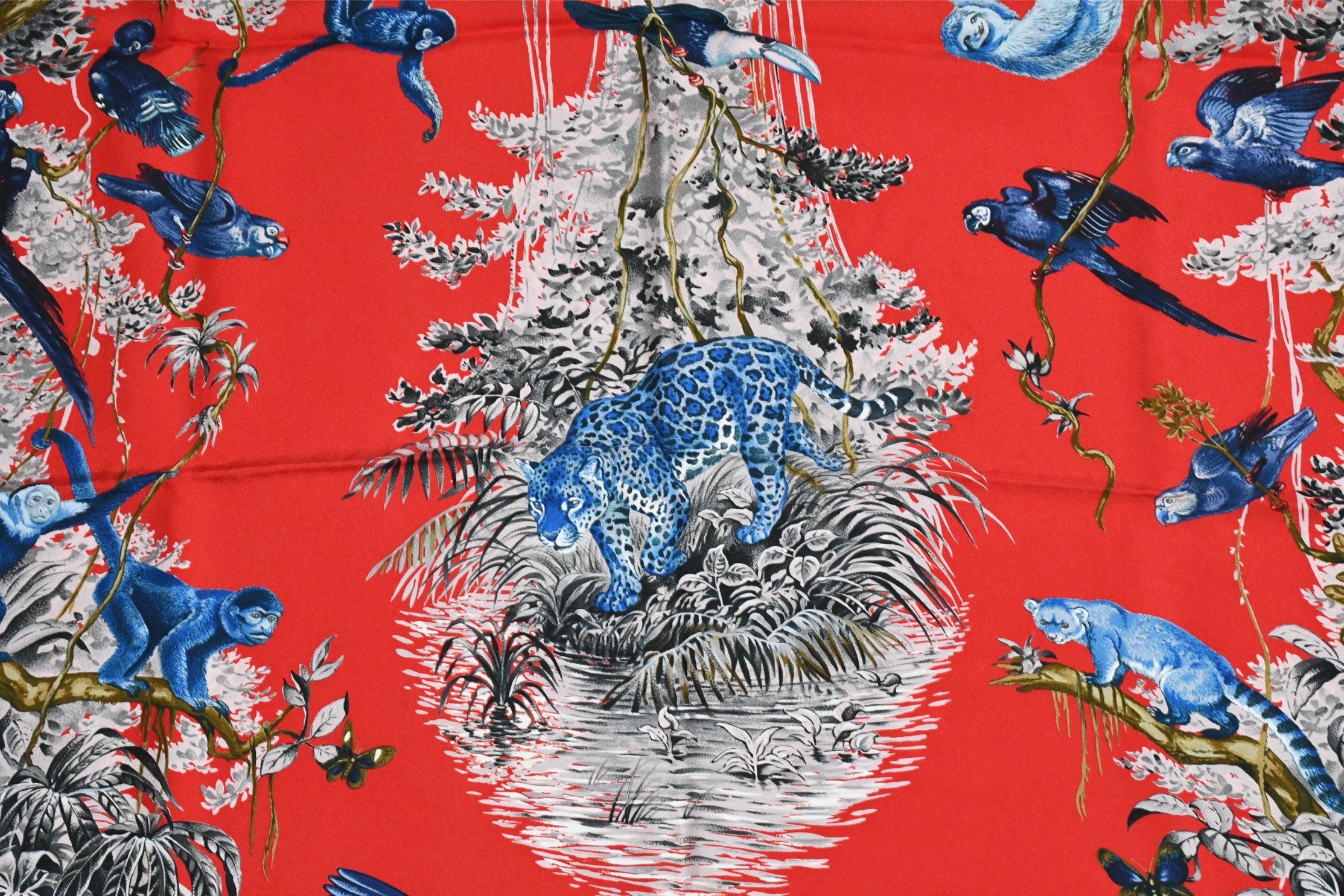 Hermes Carre Wash Scarf EQUATEUR 90 cm silk red Carre panther