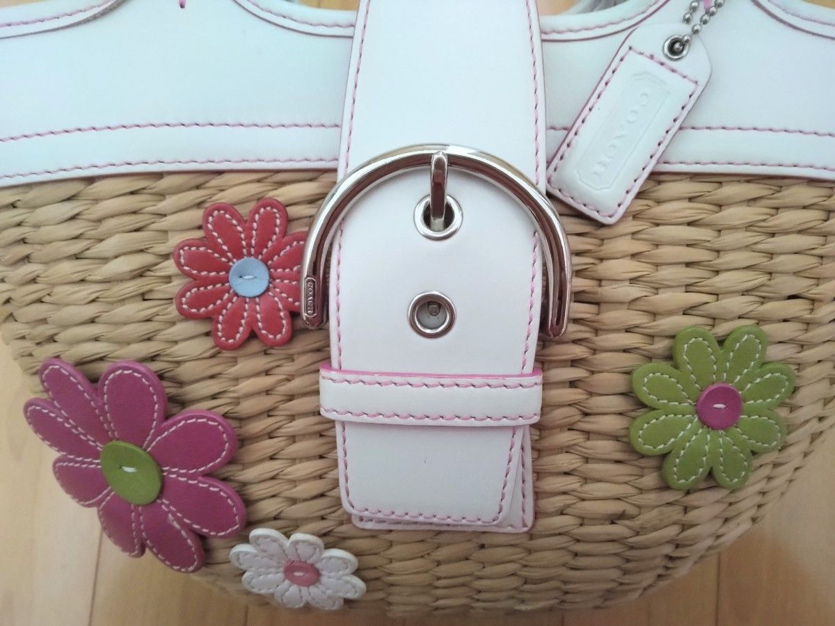 COACH コーチ 限定カゴバッグ フラワーモチーフ ストローバッグ 人気