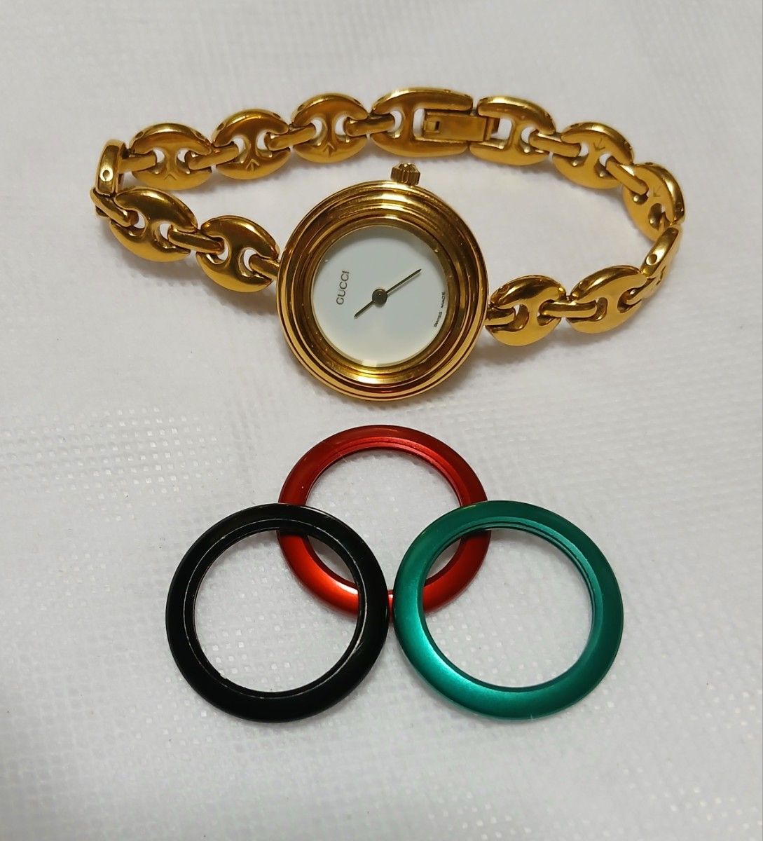 正規品超美品/GUCCIチェンジベゼルレディース腕時計 電池交換済み腕