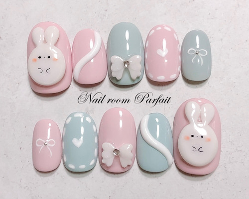 もっちりうさちゃんネイル♡ アニマルネイル 3Dネイル かわいいネイル